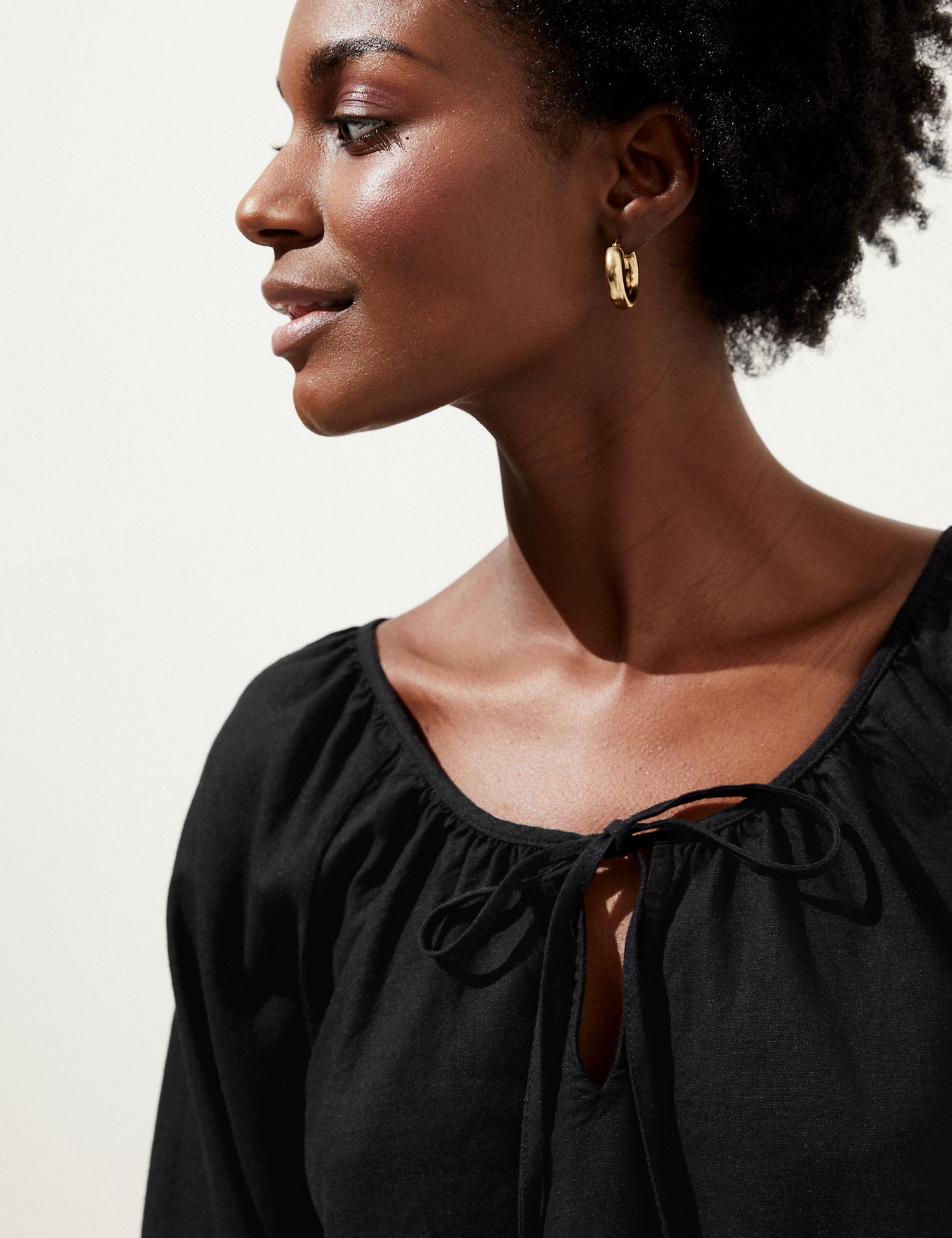 Linen Rich Tie Neck Blouse