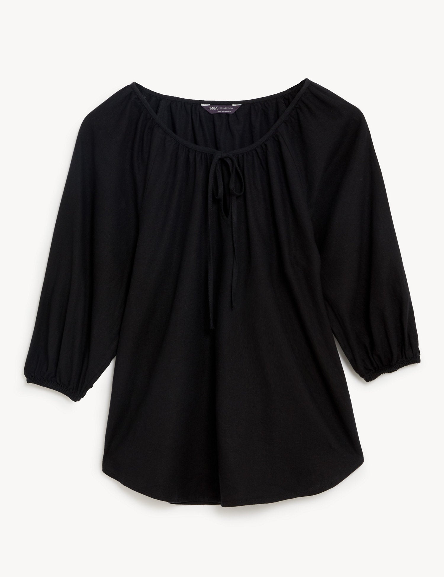 Linen Rich Tie Neck Blouse