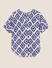 Pure Linen Printed Short Sleeve Blouse