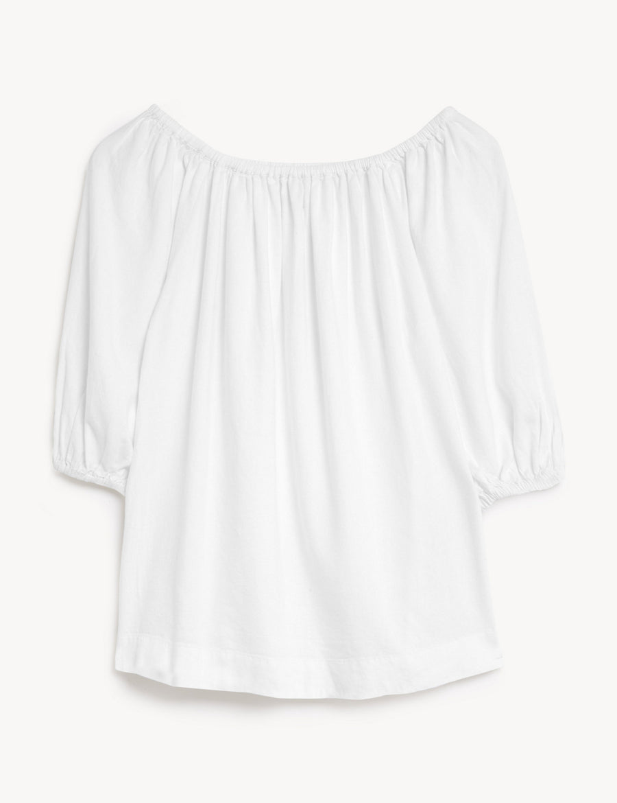 Linen Rich Bardot Puff Sleeve Blouse