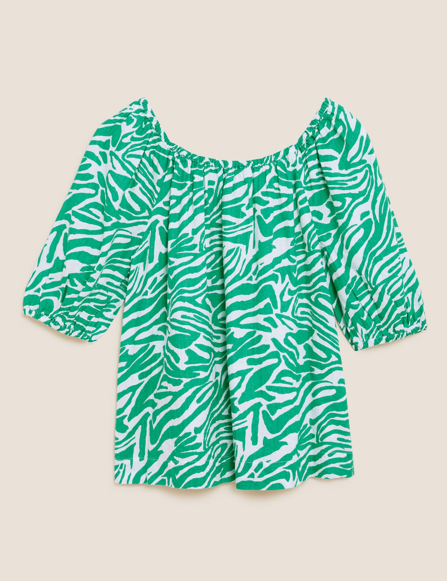 Pure Linen Printed Puff Sleeve Top