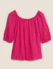 Pure Linen Puff Sleeve Blouse
