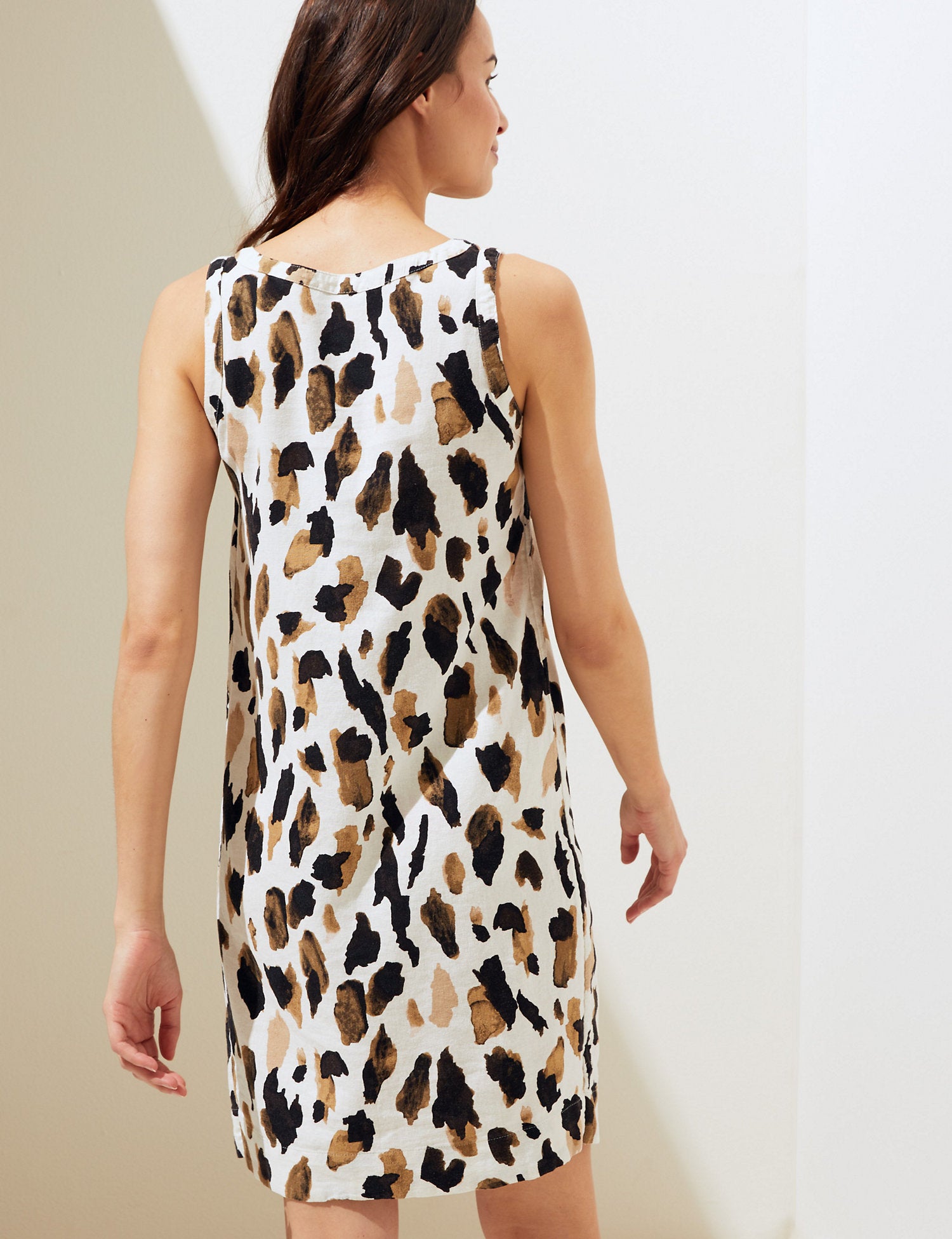 Linen Blend Animal Print Shift Dress
