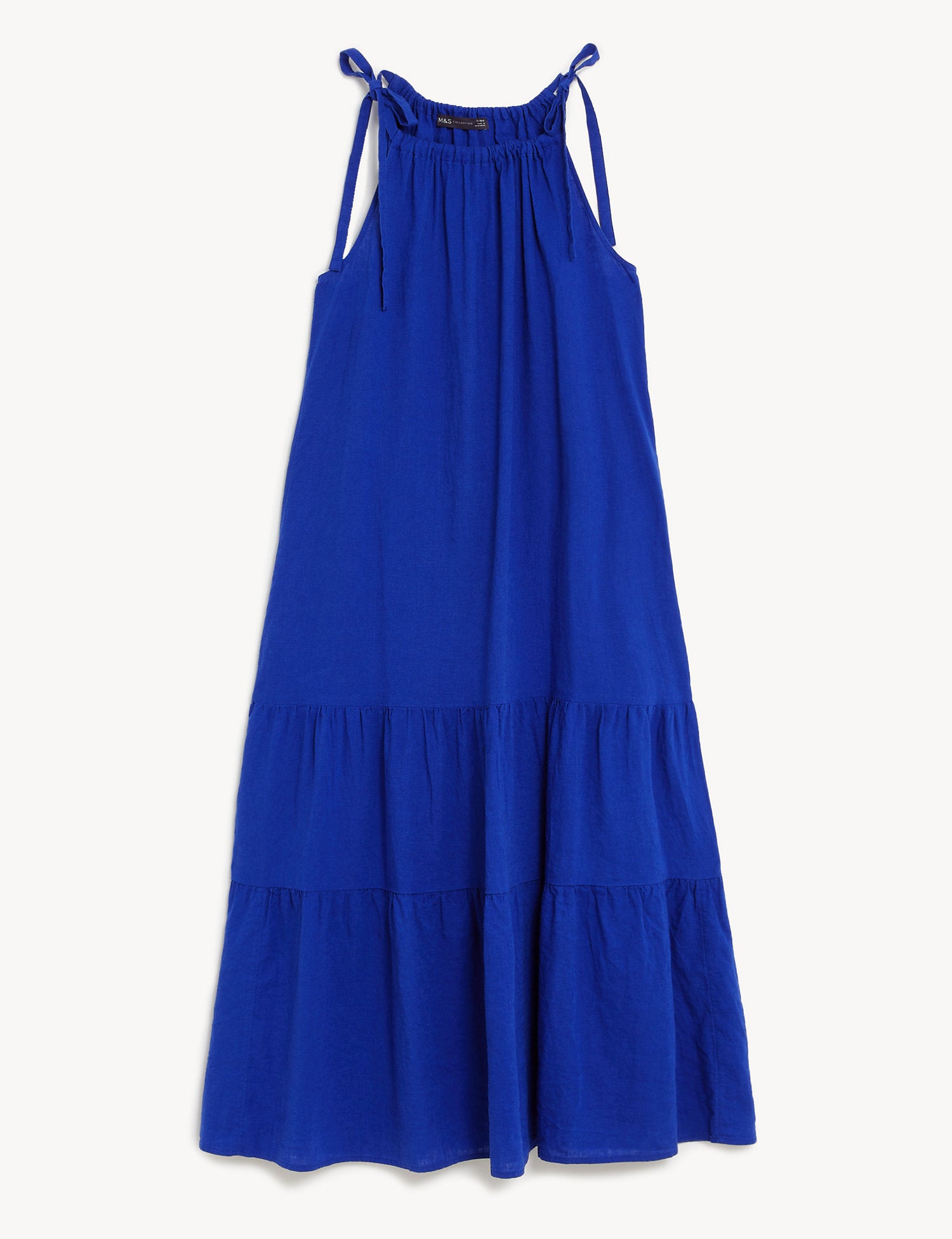 Linen Rich High Neck Maxi Tiered Dress