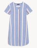 Linen Rich Striped V-Neck Midi Shift Dress