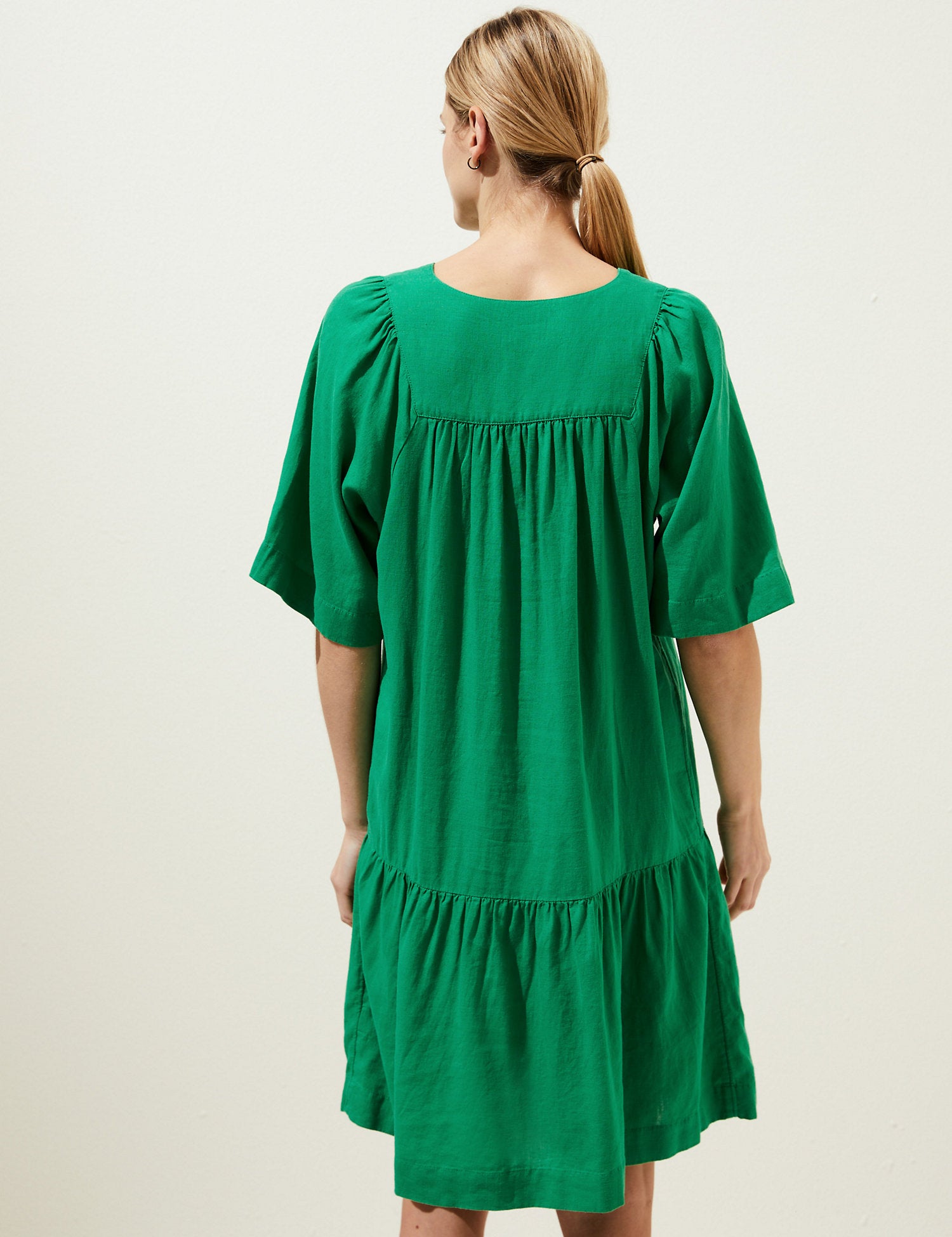 Linen Blend V-Neck Relaxed Dress