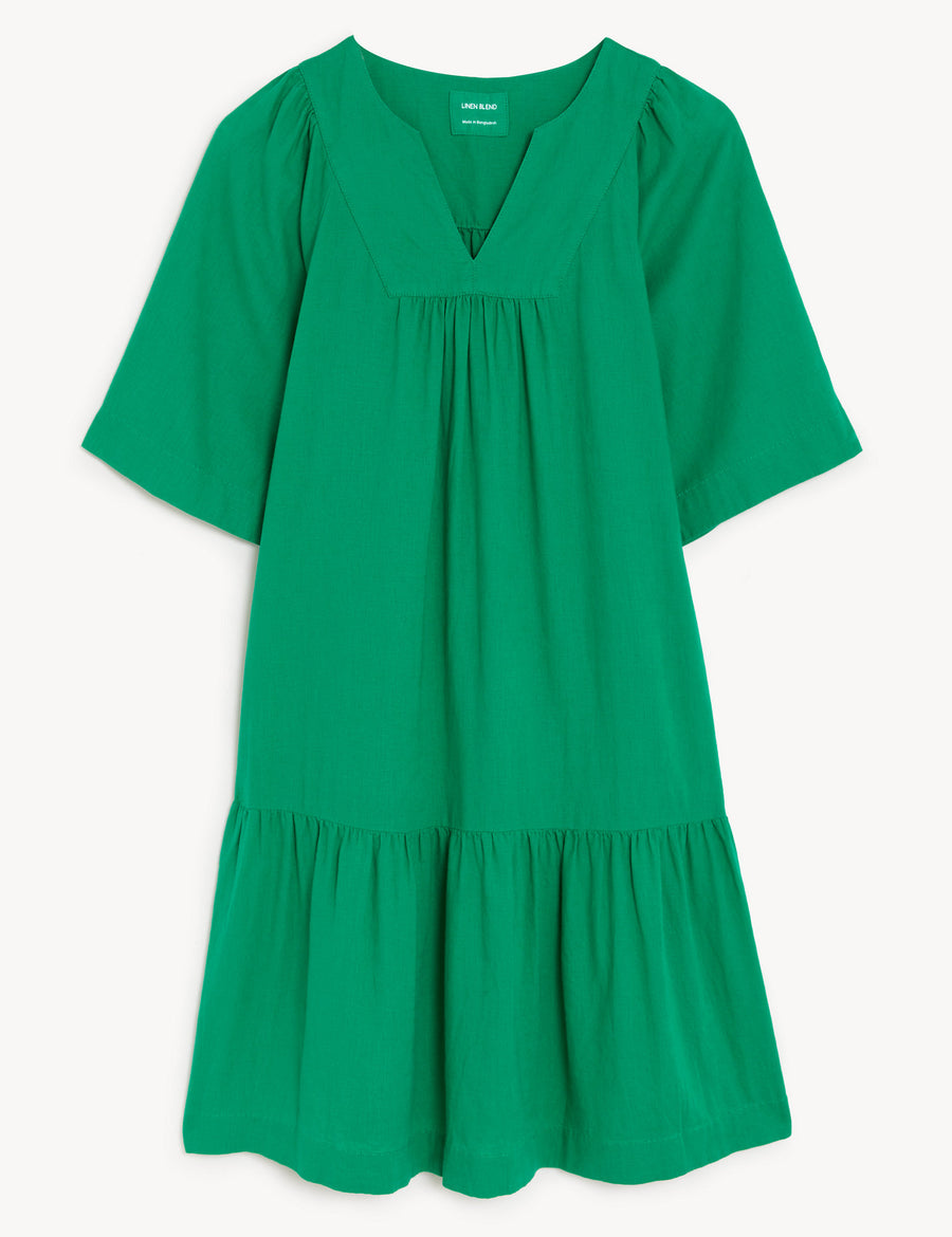 Linen Blend V-Neck Relaxed Dress