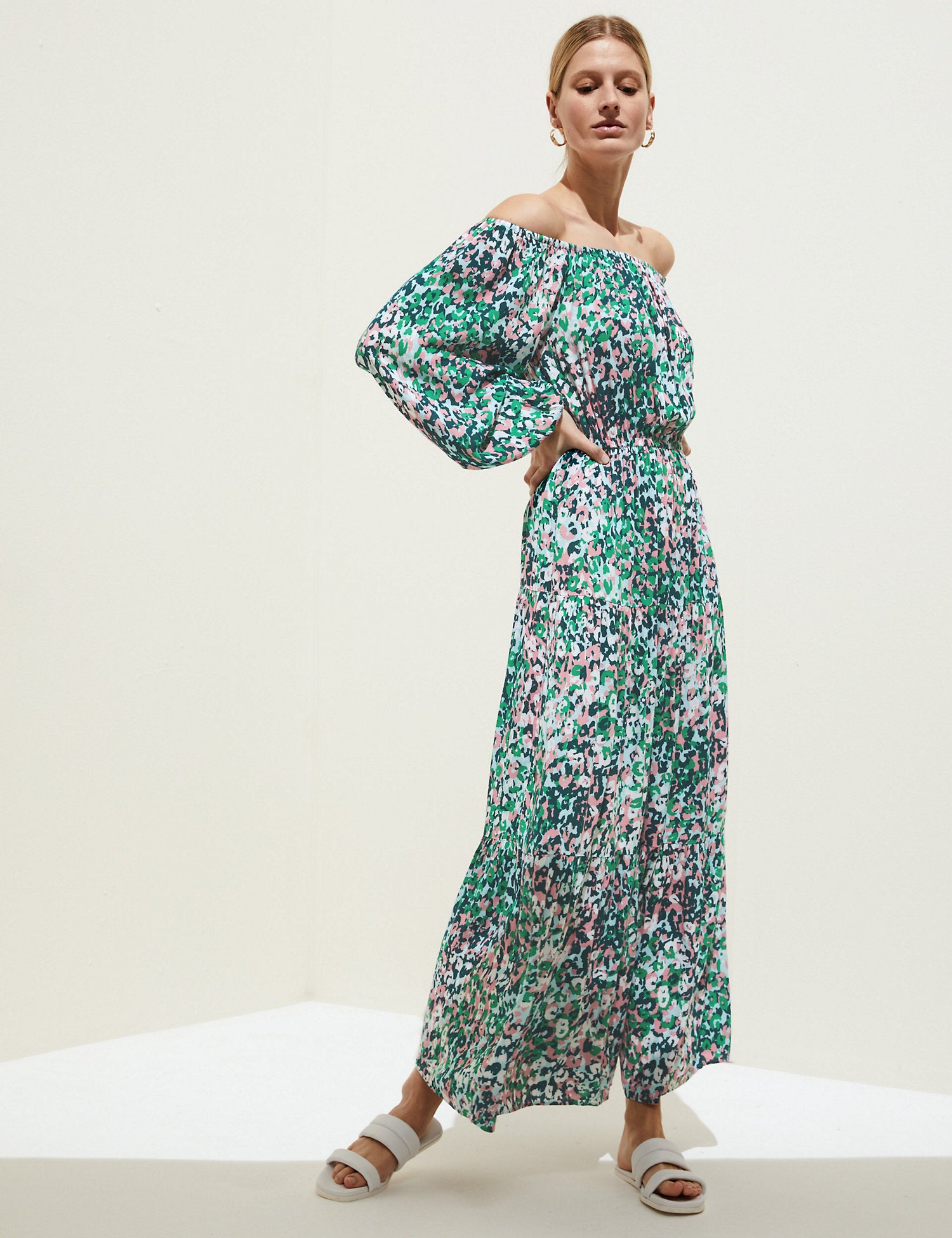 Printed Bardot Midaxi Dress