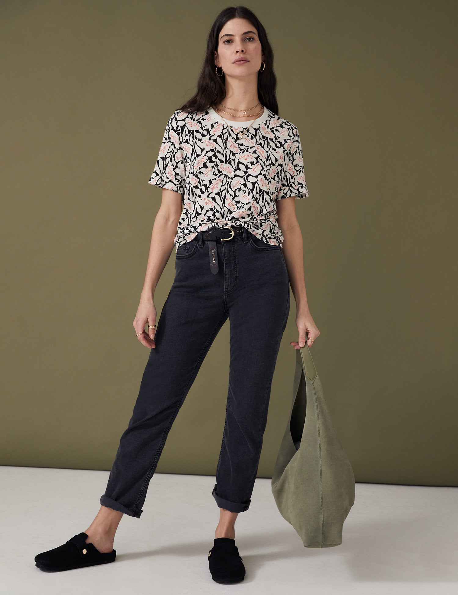 Linen Blend Geometric Short Sleeve T-Shirt