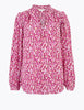 Satin Floral Tie Front Long Sleeve Blouse