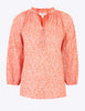 Pure Cotton Floral V-Neck 3/4 Sleeve Blouse