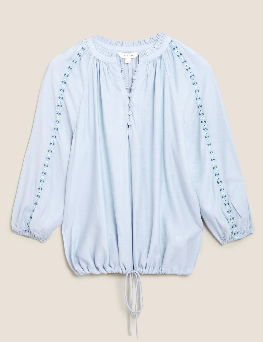 Embroidered Relaxed Blouson Sleeve Blouse