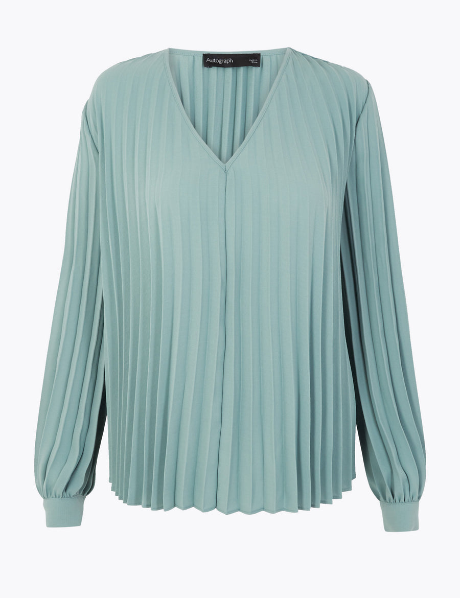 Pleated V-Neck Blouse