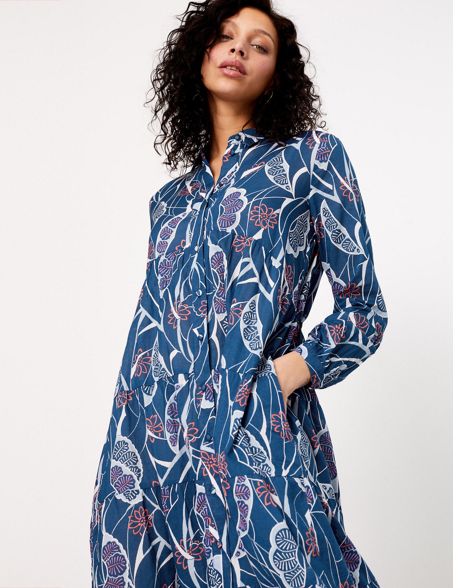 Pure Cotton Printed Midi Shirt Dress