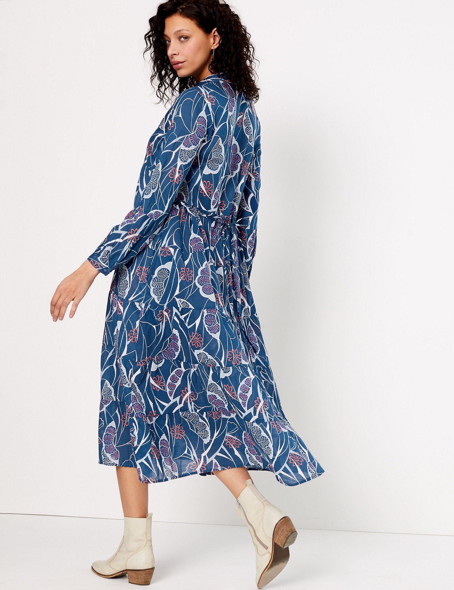Pure Cotton Printed Midi Shirt Dress