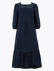 Pure Cotton Lace Trim Midi Waisted Dress
