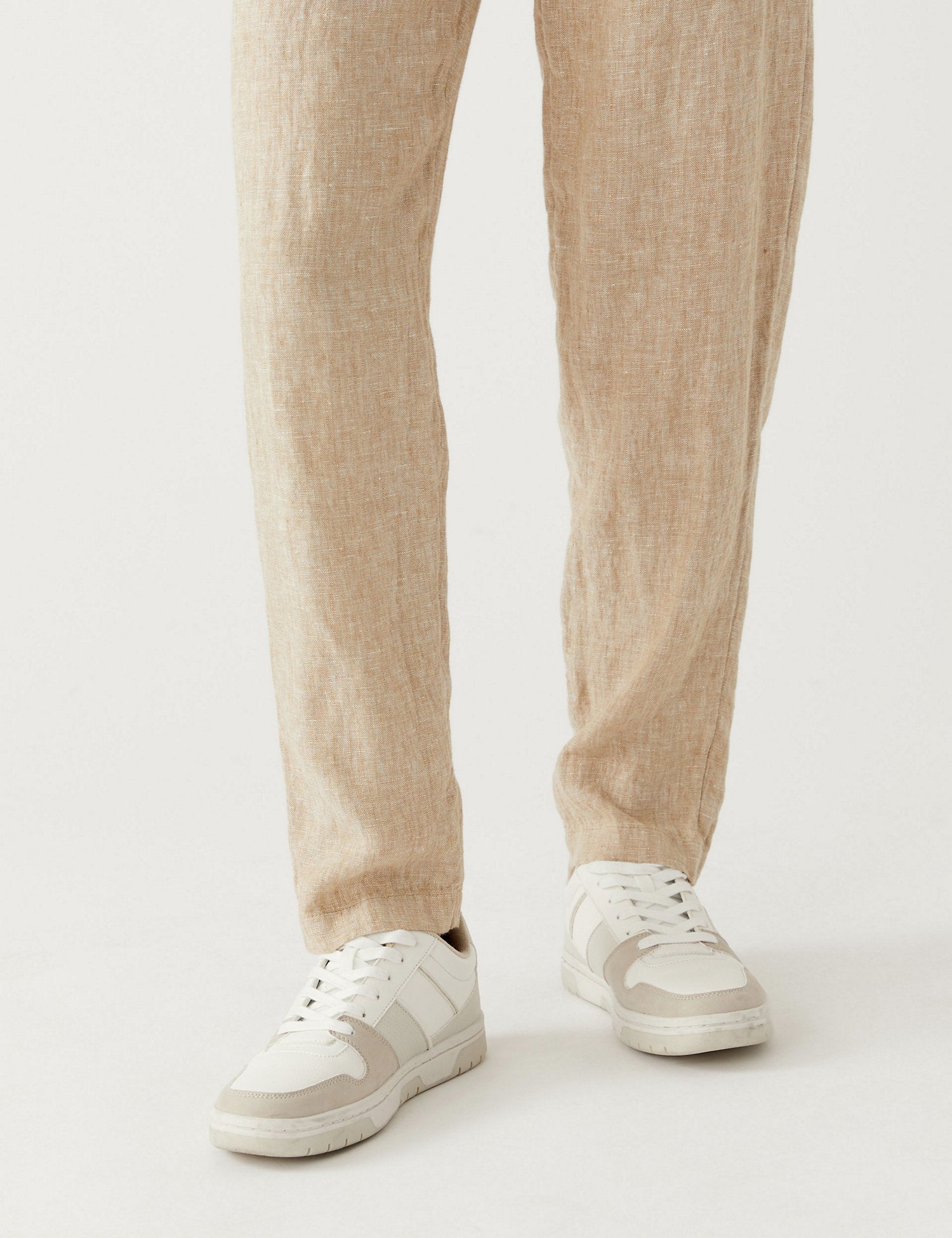 Pure Linen Belted Tapered Trousers