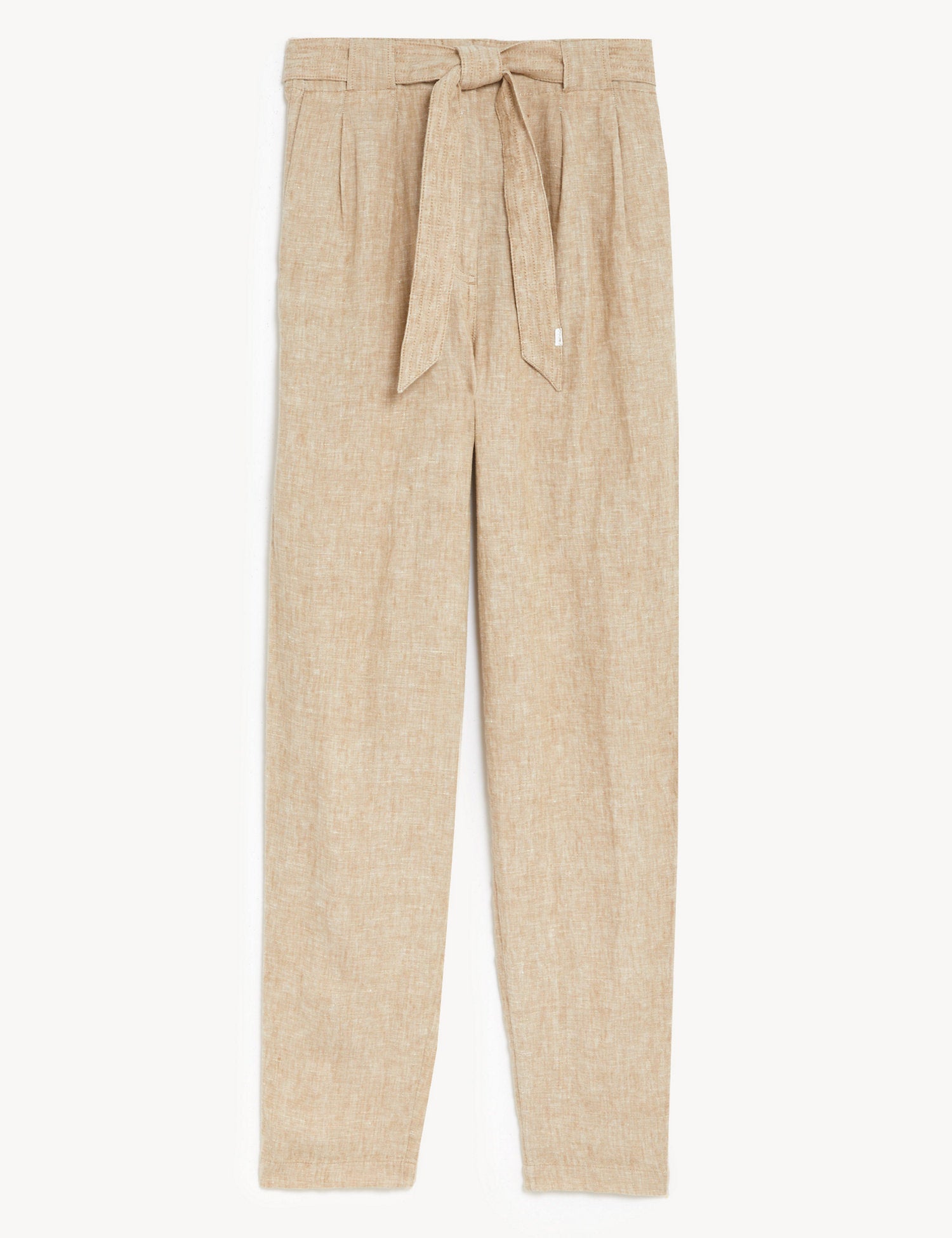Pure Linen Belted Tapered Trousers