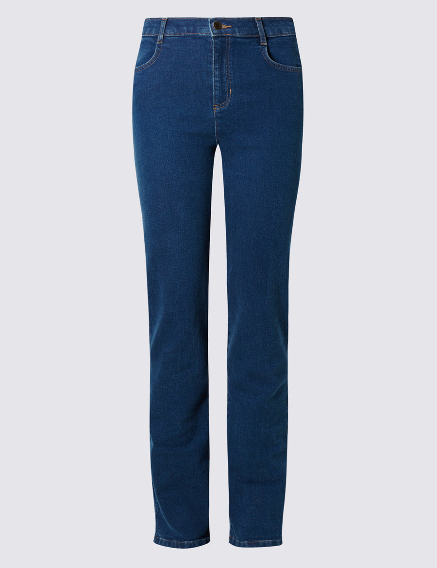 Mid Rise Straight Leg Jeans