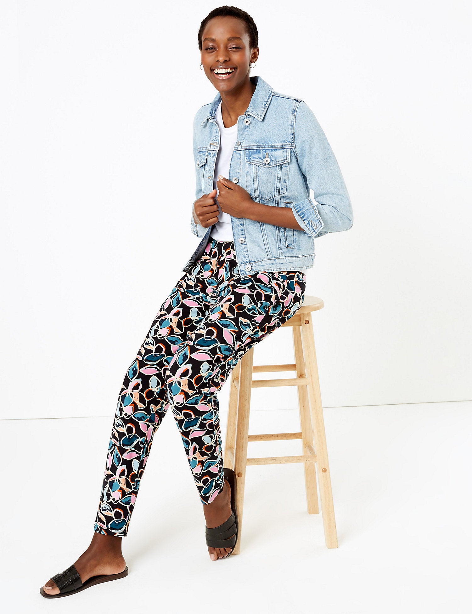 Printed Jersey Tapered Ankle Grazer Trousers