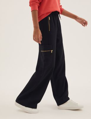 Utility Zip Detail Wide Leg Joggers