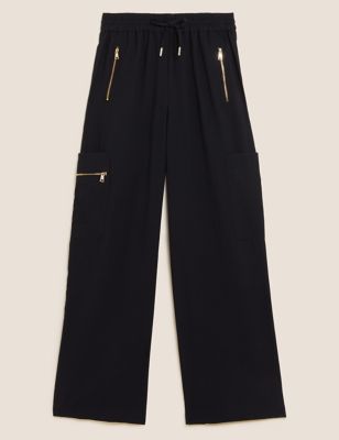 Utility Zip Detail Wide Leg Joggers