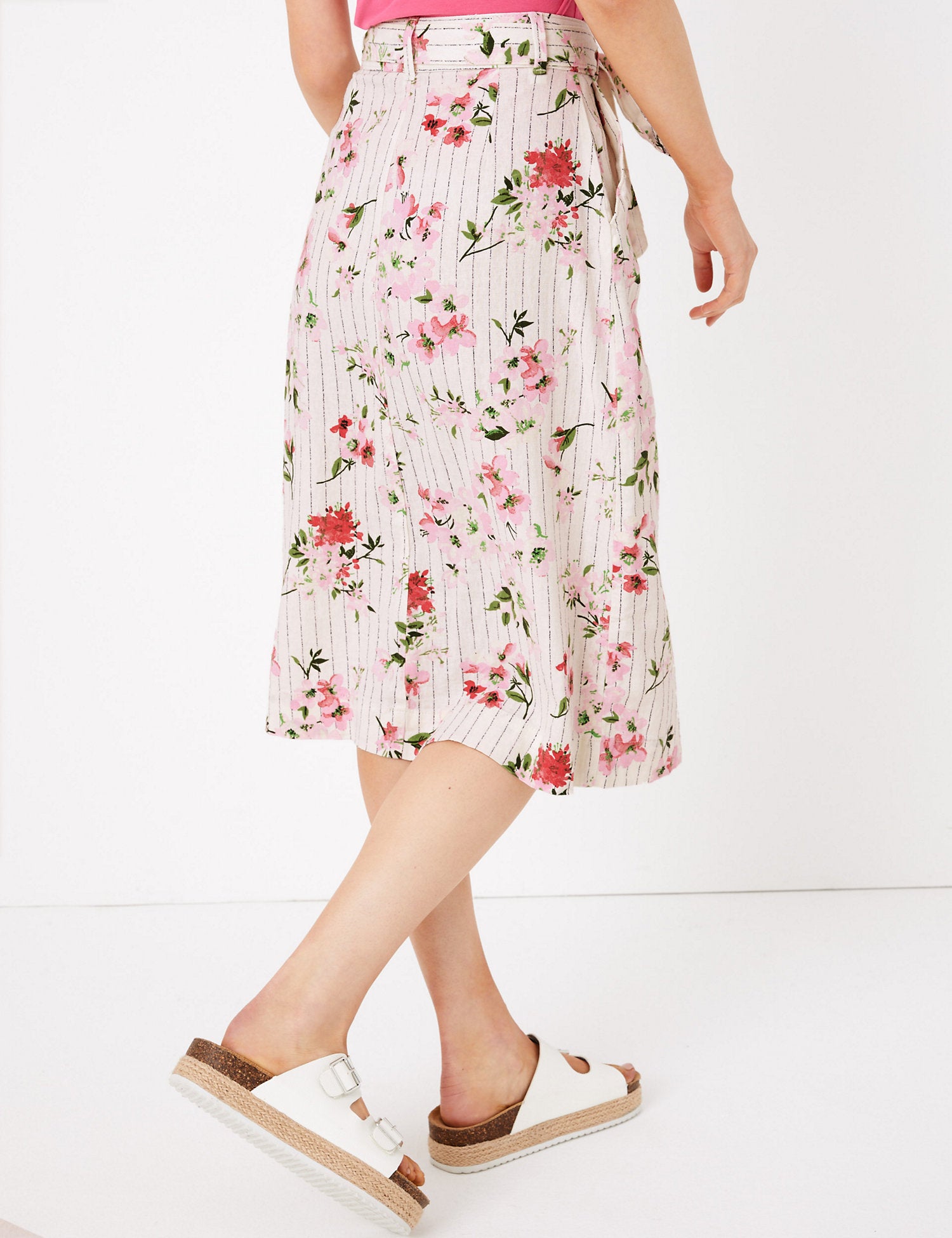 Linen Floral A-Line Skirt
