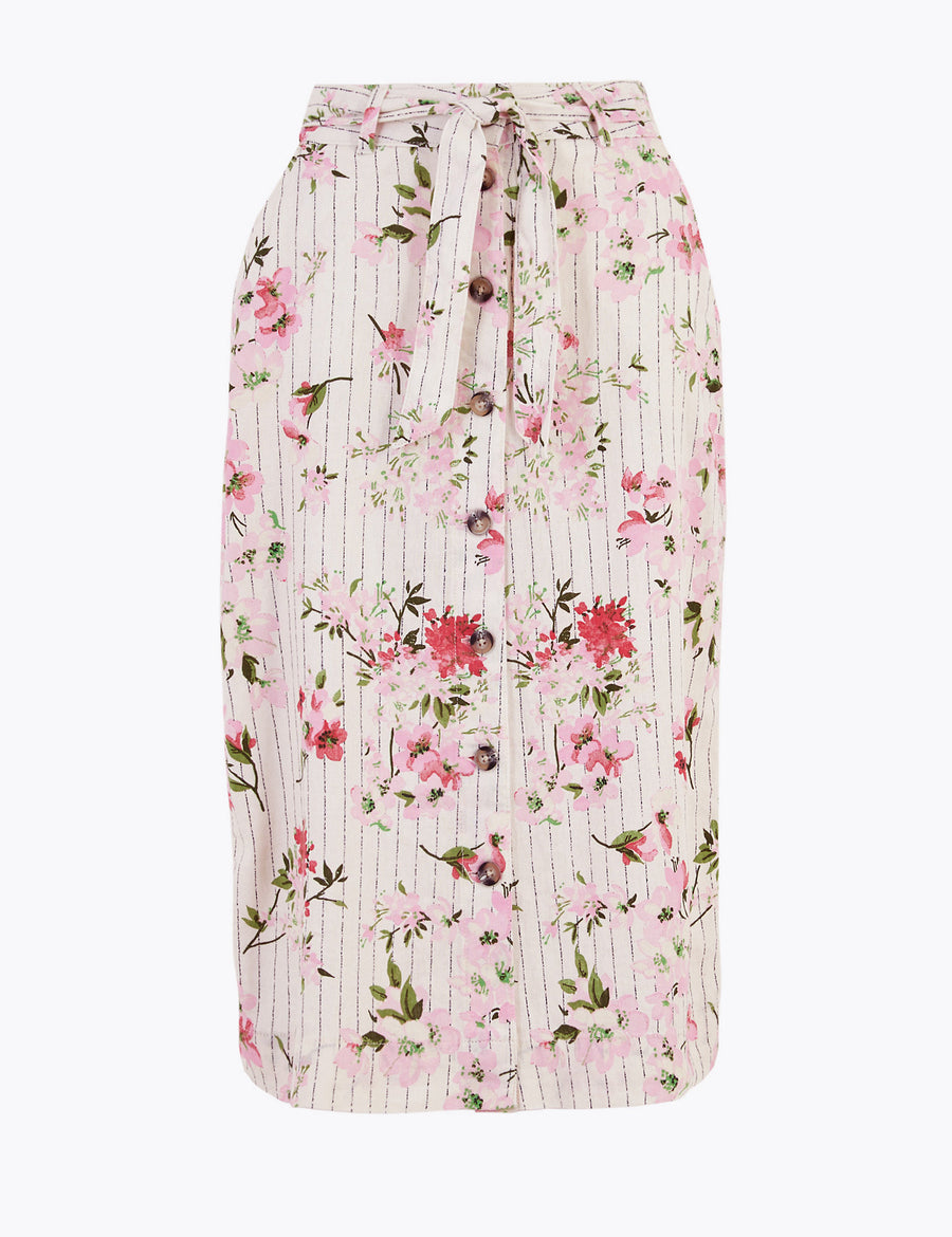 Linen Floral A-Line Skirt