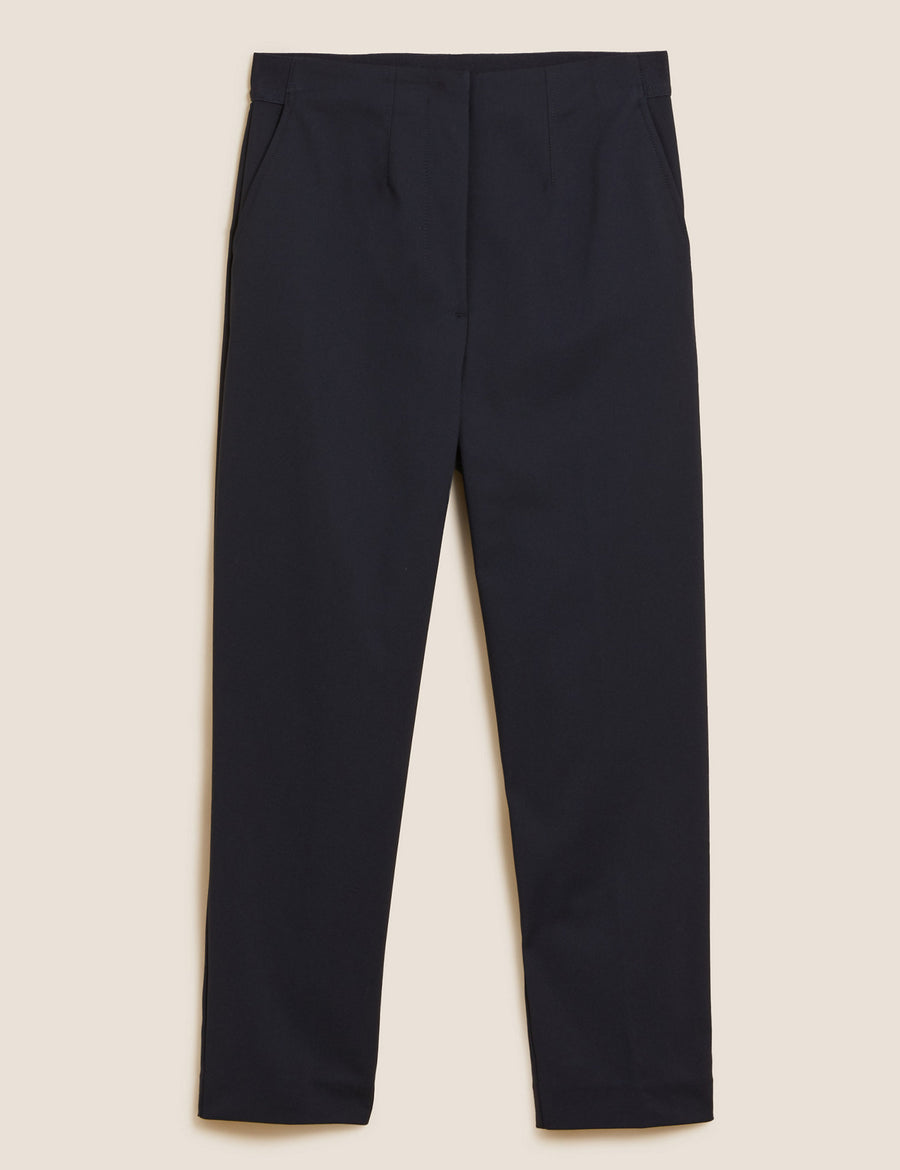 Cotton Blend Slim Fit Cropped Trousers