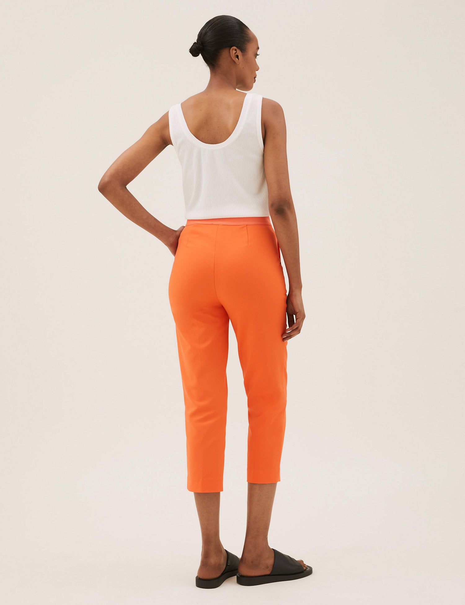 Cotton Blend Slim Fit Cropped Trousers