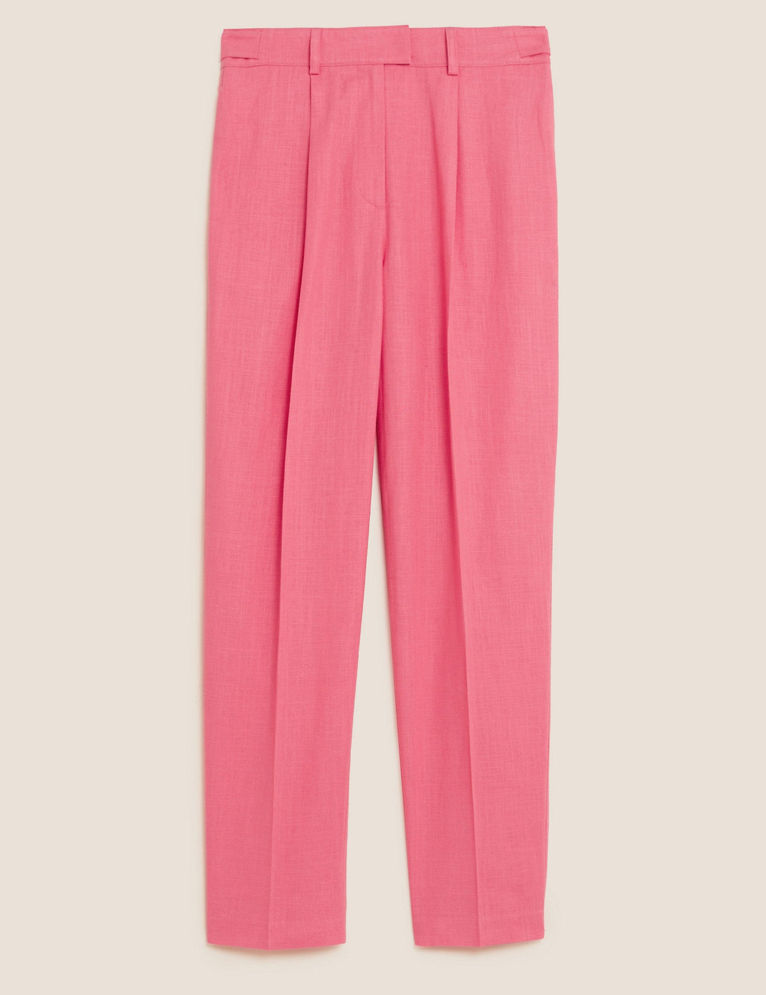 Linen Blend Pleat Front Tapered Trousers