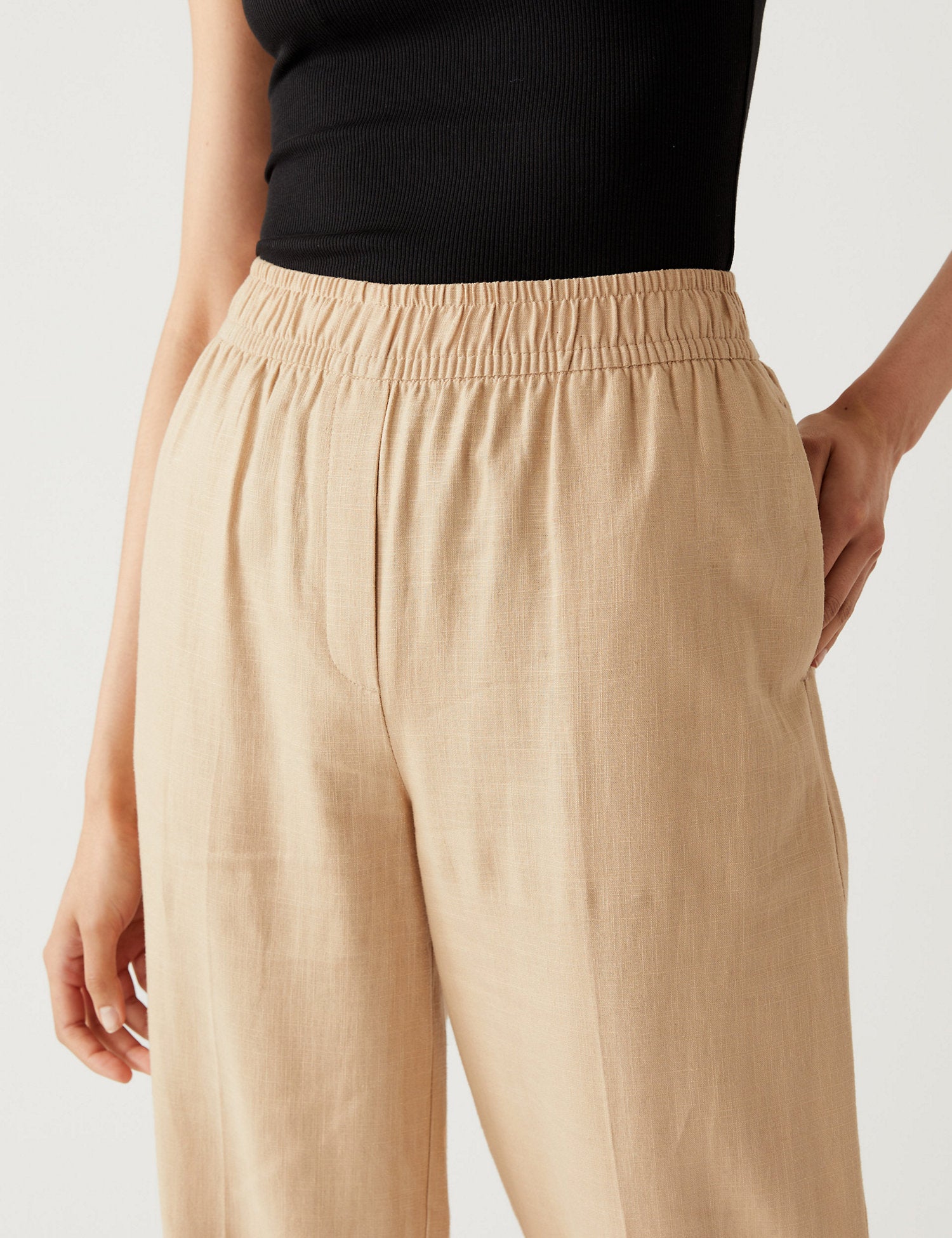 Linen Blend Relaxed Straight Trousers