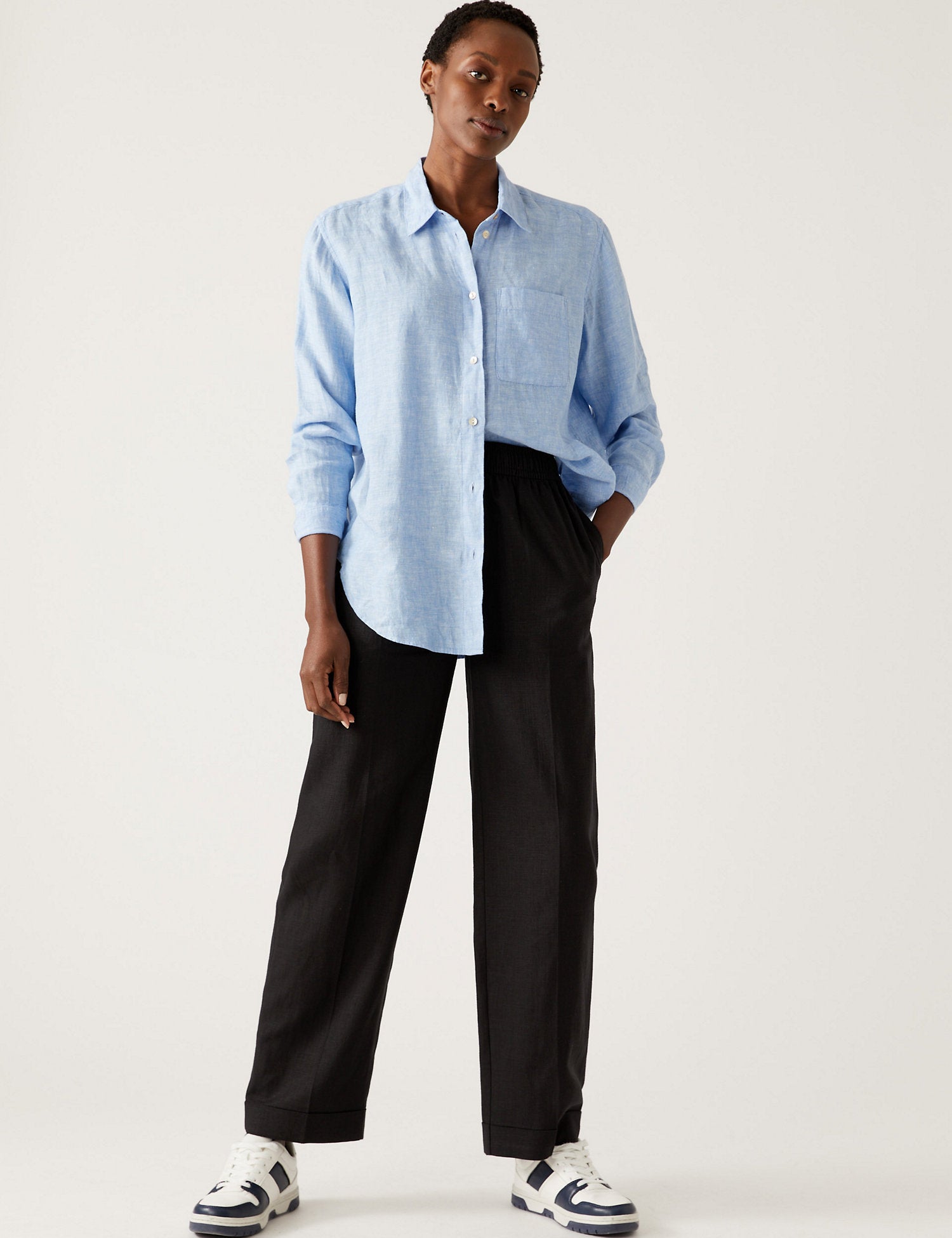 Linen Blend Relaxed Straight Trousers