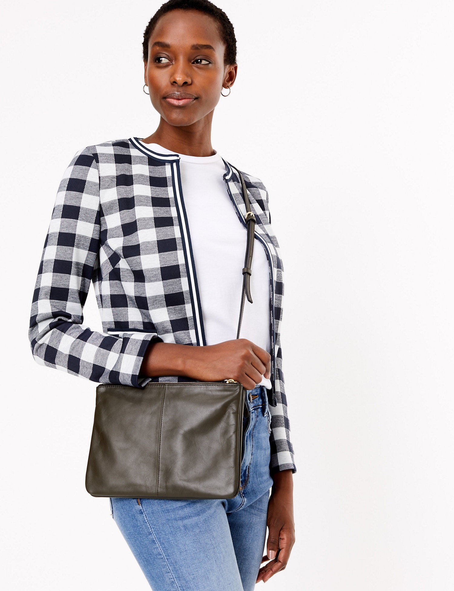Jersey Gingham Edge To Edge Blazer