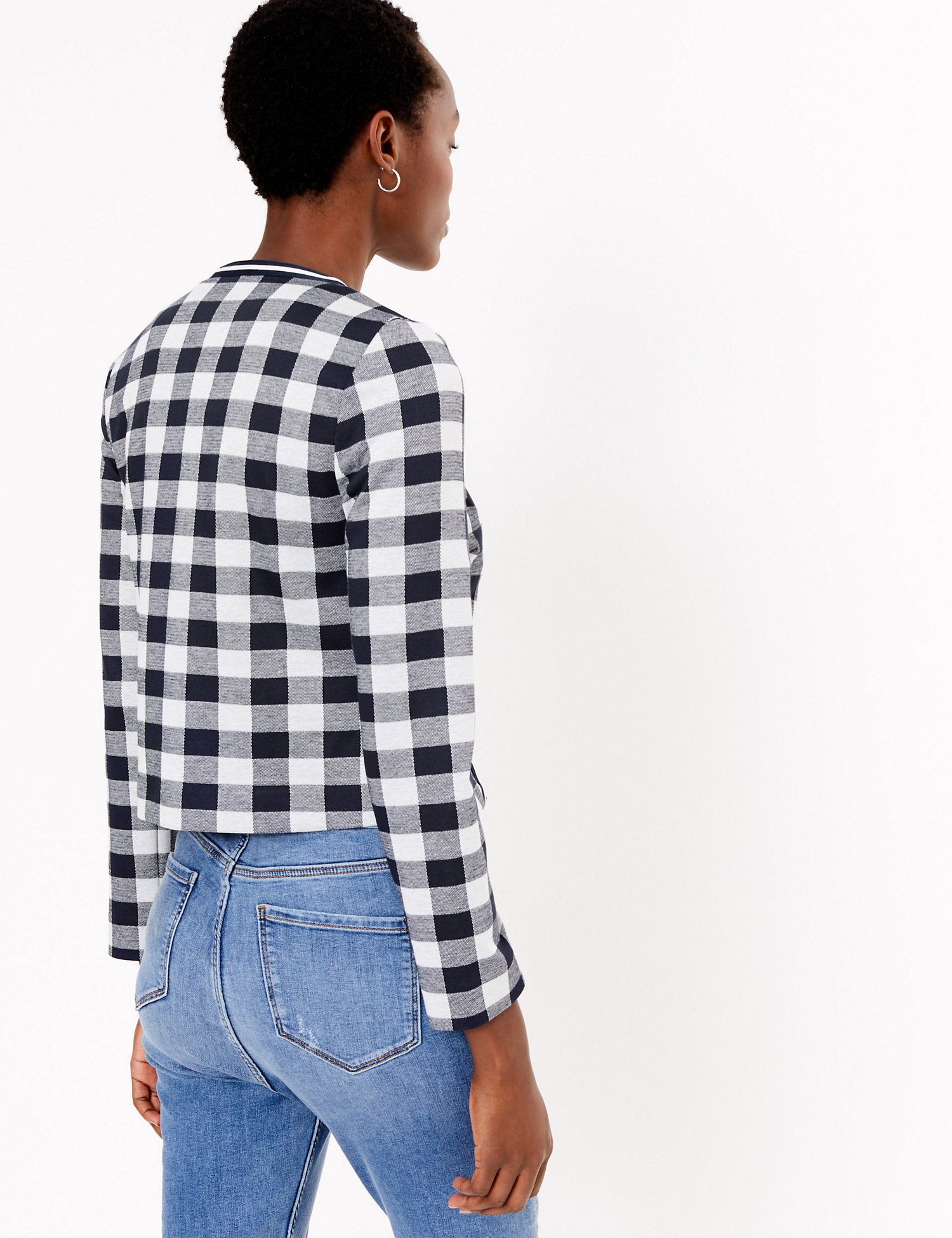 Jersey Gingham Edge To Edge Blazer