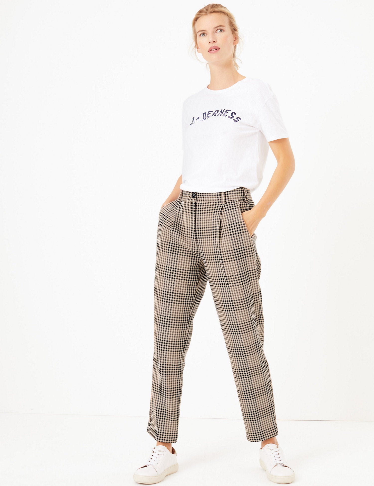 Checked Tapered Ankle Grazer Trousers