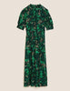Floral High Neck Shirred Midi Waisted Dress