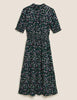 Floral High Neck Shirred Midi Waisted Dress