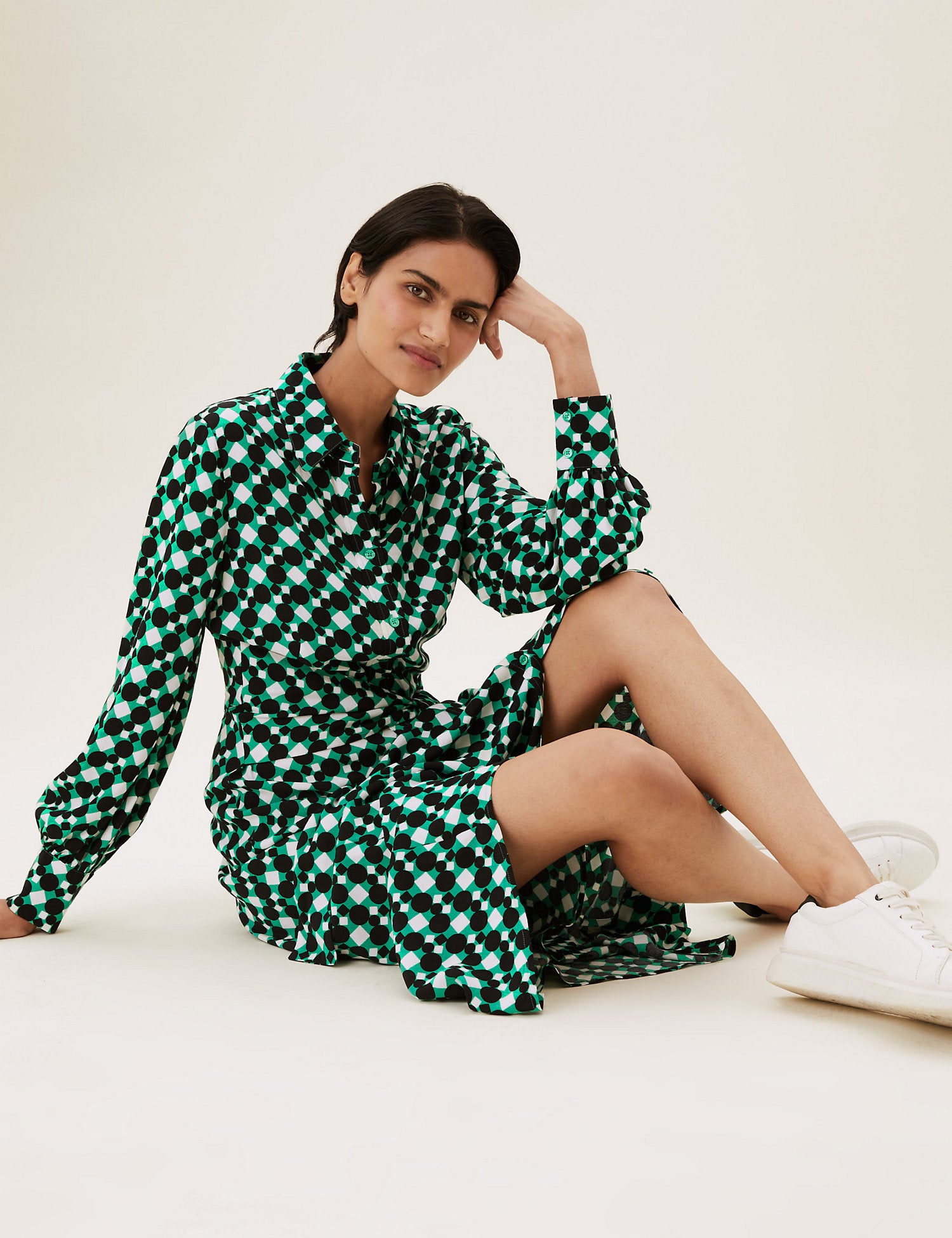Geometric Tie Front Midaxi Shirt Dress