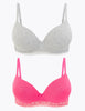 2 Pack Cotton & Lace Padded Plunge Bra A-E