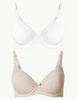 2 Pack Cotton Rich Padded Underwired Full Cup T-Shirt Bras A-E