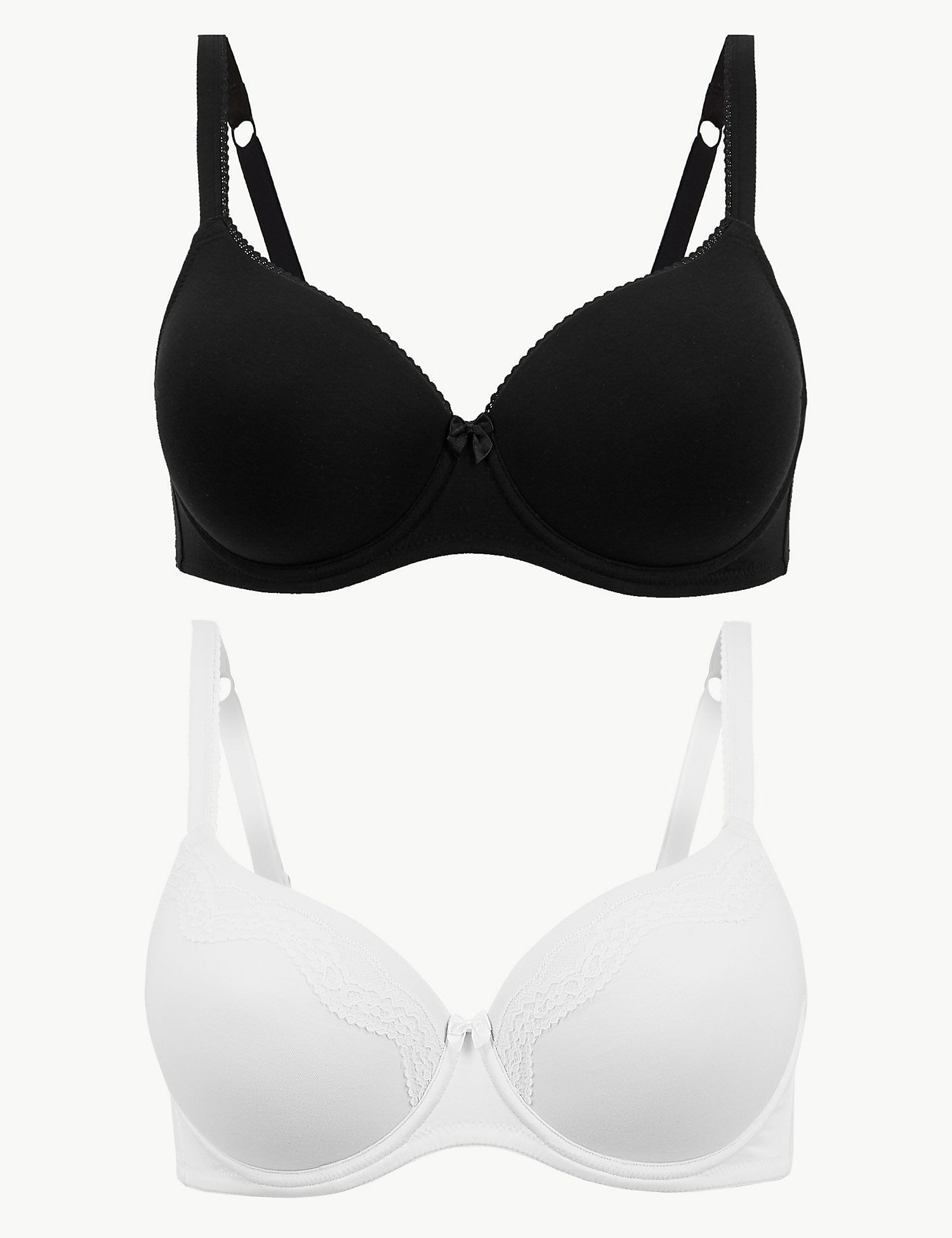 2 Pack Cotton Rich Padded Underwired Full Cup T-Shirt Bras A-E