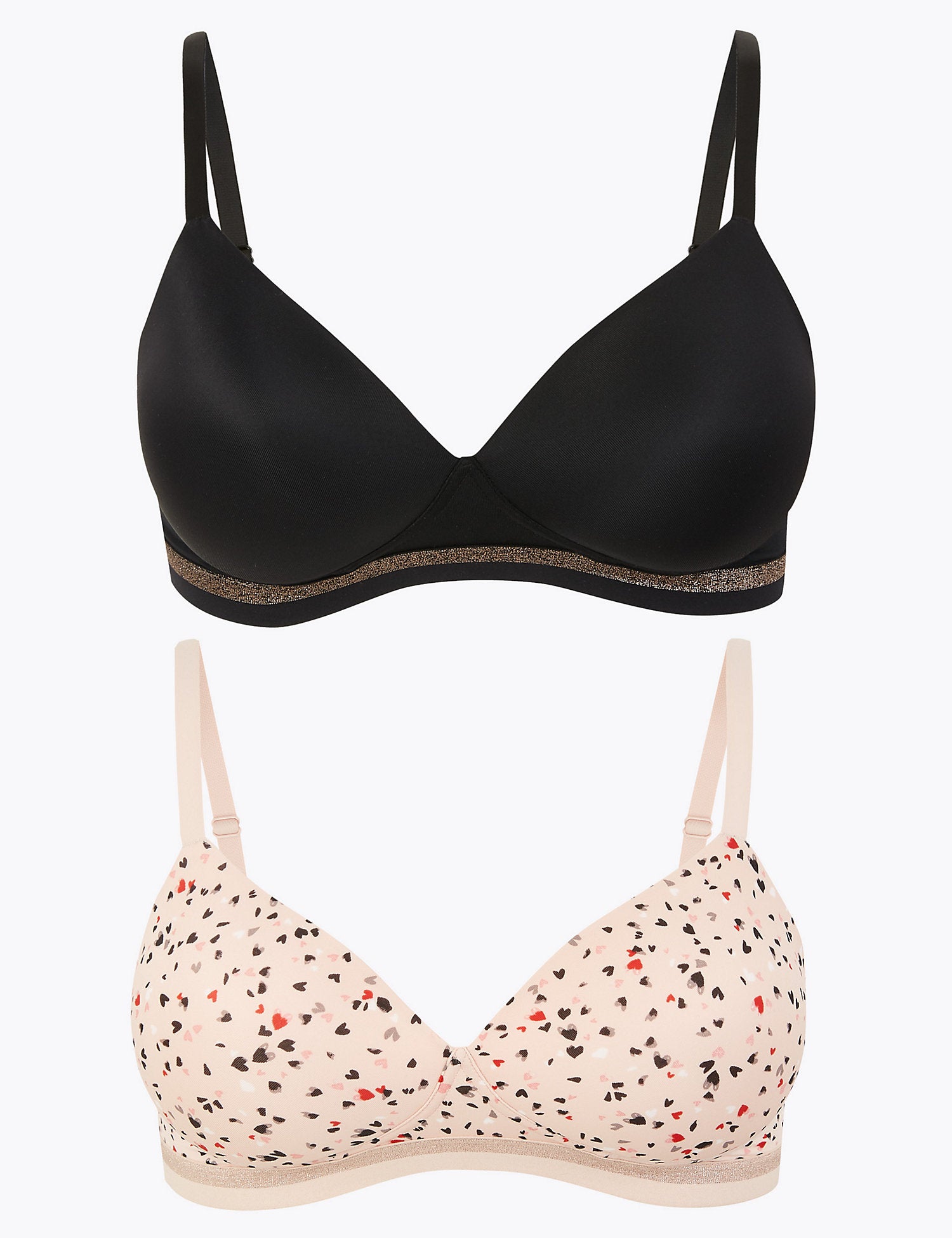 2 Pack Striped & Heart Full Cup Bras A-E