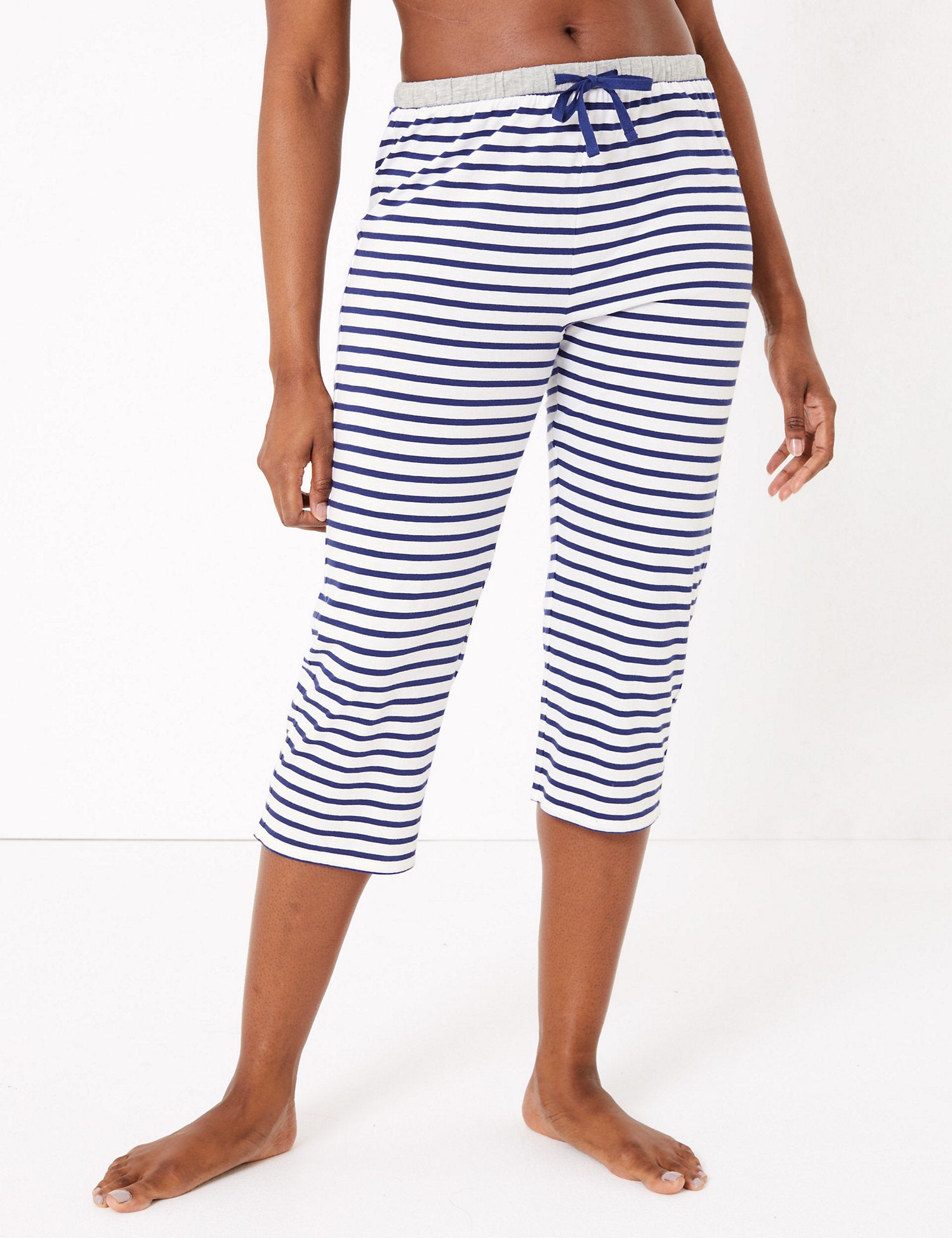 Cotton Striped Cropped Pyjama Bottoms