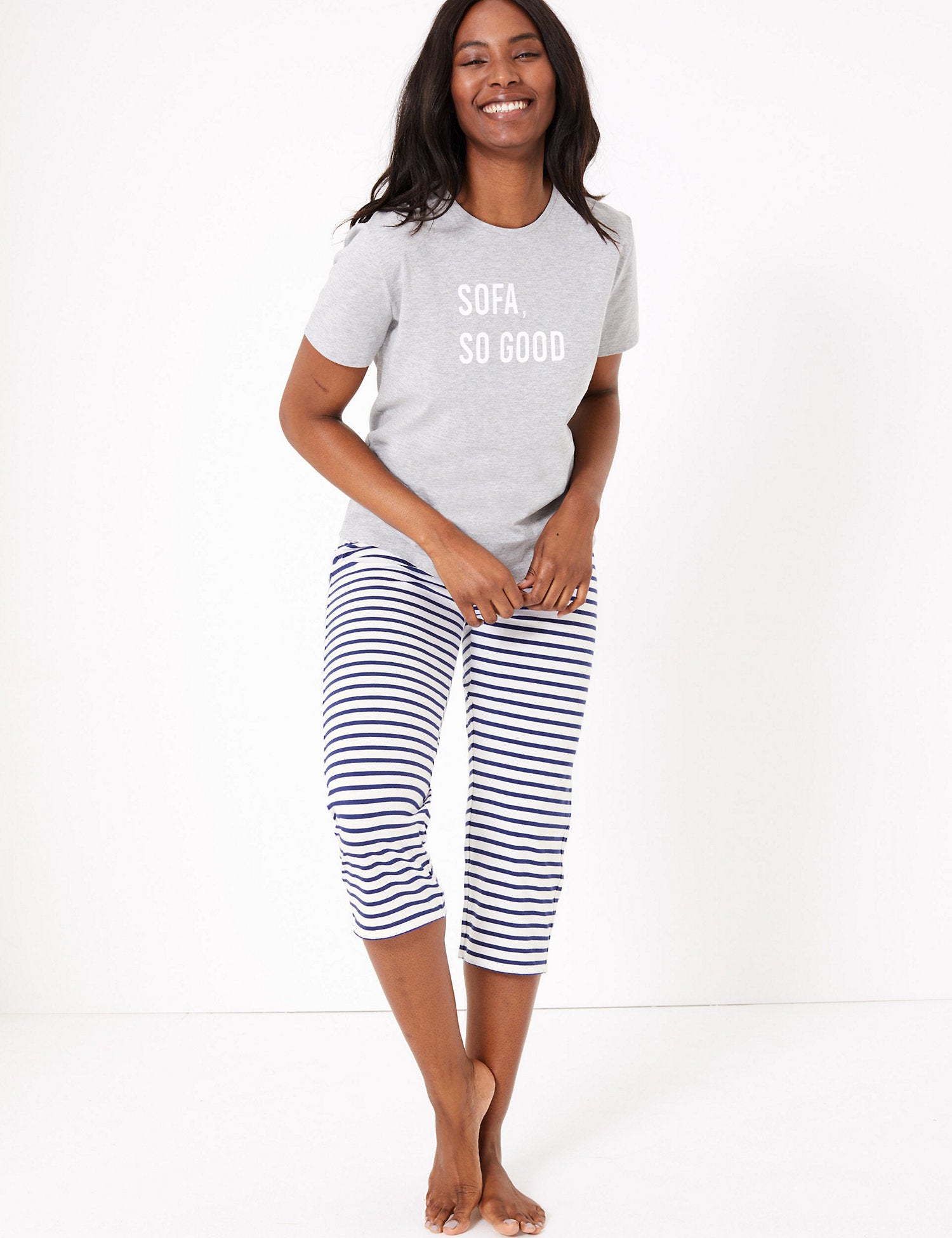 Cotton Striped Cropped Pyjama Bottoms