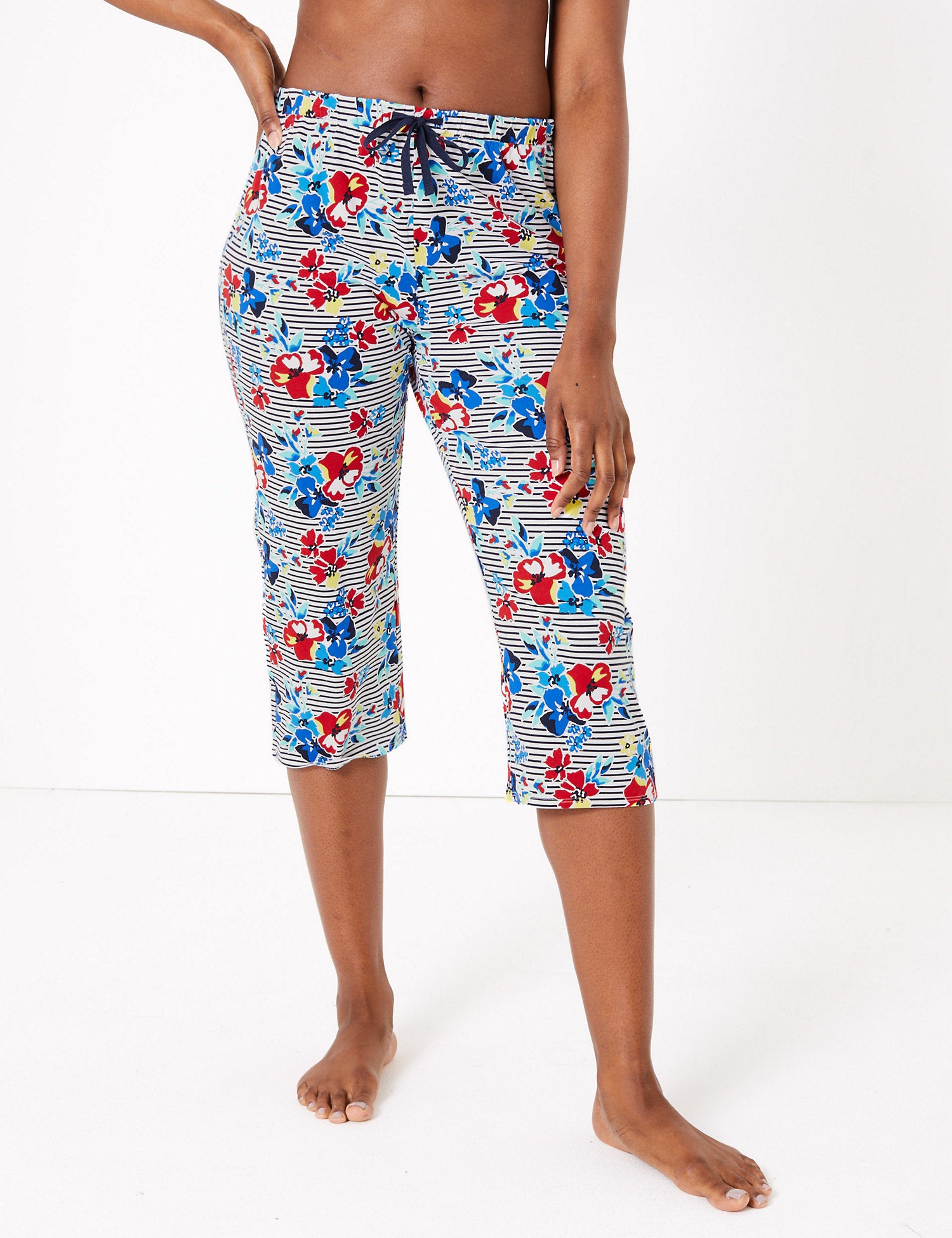 Cotton Floral Print Cropped Pyjama Bottoms