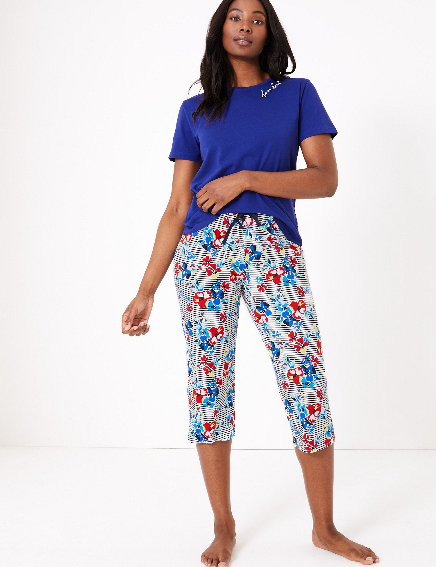 Cotton Floral Print Cropped Pyjama Bottoms
