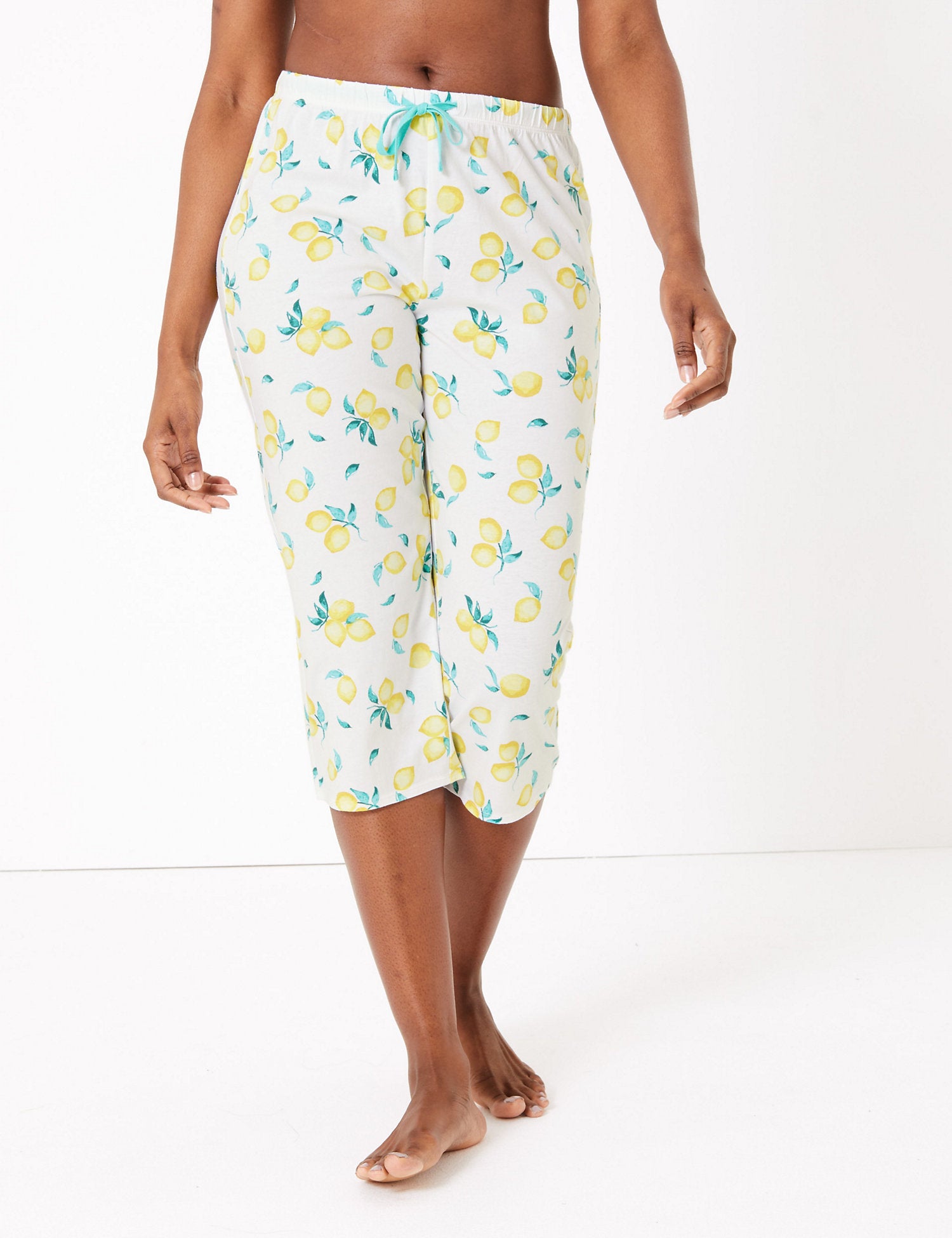 Cotton Lemon Print Cropped Pyjama Bottoms