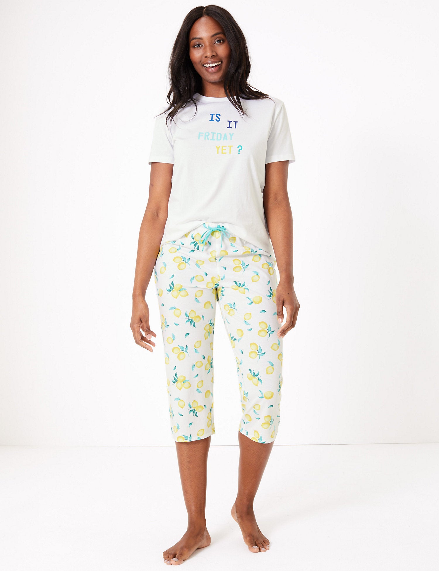Cotton Lemon Print Cropped Pyjama Bottoms