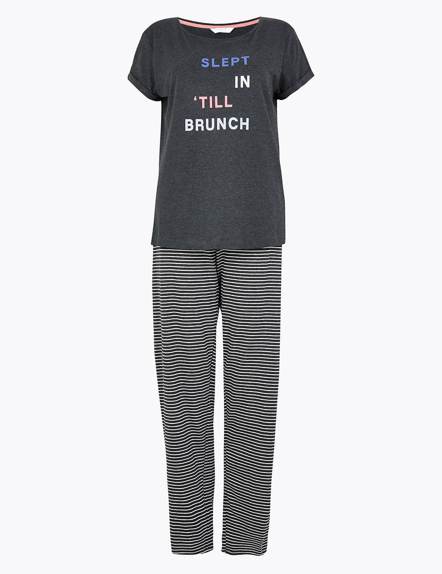 Slept In 'Till Brunch Slogan Pyjama Set